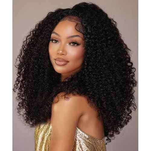 250 Density Curly Wig Human Hair With Drawstring Deep Wave Lace Front Wigs Human Hair Pre Plucked Virgin Remy Hair 5x Longer Lifespan 13x6 HD Lace Frontal Wigs Natural Black 20 Inch