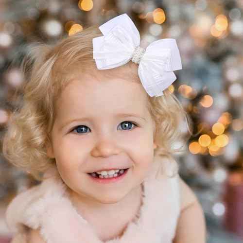 4.5-Inch Hair Bows Alligator Clips Delicate Pearl Hair Accessories for Girls, Toddler, Kids and Women Daily Dress Up Birthday Wedding Christmas Occasions- Set of 2