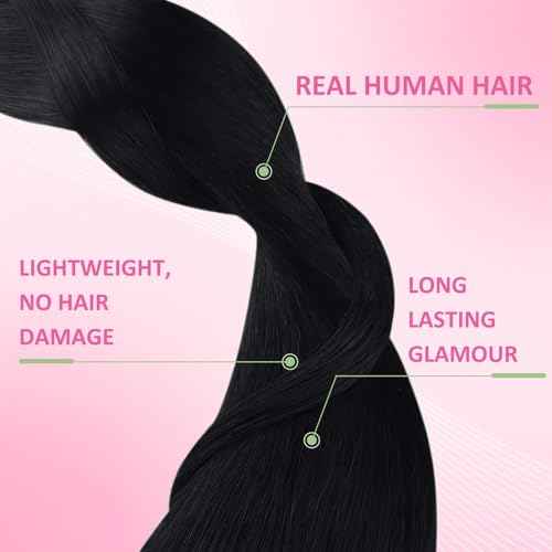 YoungSee 28 Inch Tape in Hair Extensions Human Hair Black Tape in Extensions Real Human Hair Tape-in Hair Extension Black Girl Glue in Hair Extension for Long Hair 50g 20pcs
