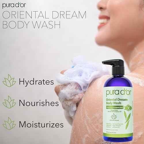PURA D'OR 16 Oz Oriental Dream Body Wash ? Invigorating Lemongrass Scent ? Aloe Vera Based, Infused with Tea Tree & Eucalyptus Oils ? pH Balanced, Sulfate-Free, Hypoallergenic, Vegan ? For Men & Women