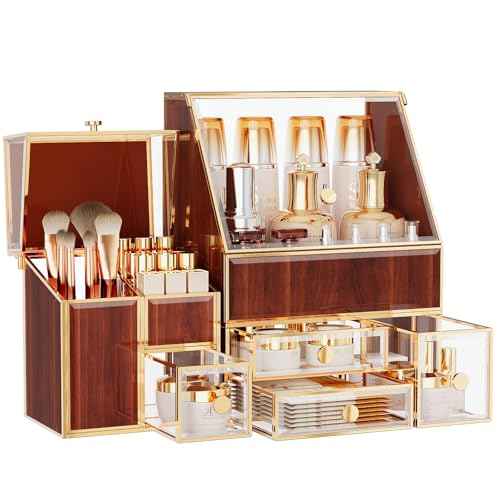 Glass Makeup Storage for Vanity and Bathroom Countertop ? Large Cosmetic Display Case and Skincare Storage Solution