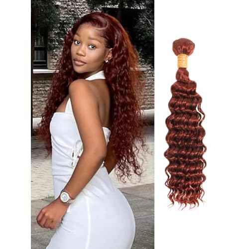 Reddish Brown Deep Wave Single Bundles Human Hair 24 Inch, 12A 100% Unprocessed Virgin Brazilian Weaves Thick Track #33B Auburn Copper Red Curly Water Wavy Colored Human Hair Bundles Remy Sew In