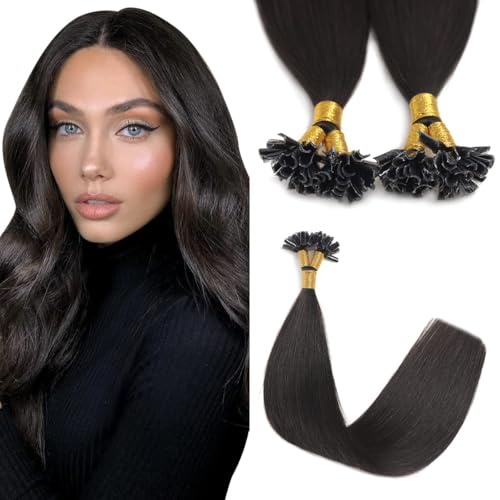 Sindra U Tip Hair Extensions 18 Inch Natural Black 50g Keratin Human Hair 50 Strands Hot Fusion Pre Bonded Extensions Utip#1B-18inch)