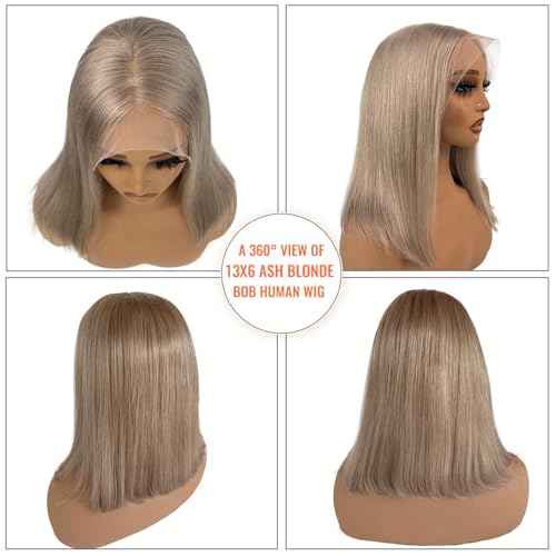 Licoville 13x6 Ash Blonde Bob Wig Human Hair 12 Inch Deep Part Ash Blonde HD Lace Front Wig Human Hair Short Bob Wigs for Black Women 180% Density Silky Straight Blond Wig