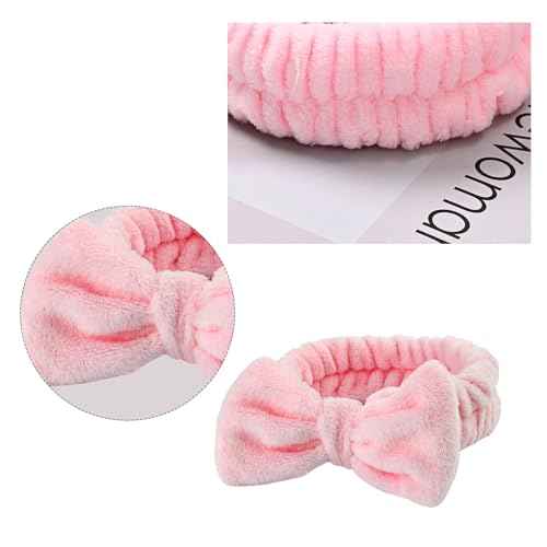 Spa Headbands,Makeup Headbands for Women,Facial Headband Bulk,Soft Coral Fleece Headband for Makeup,Cosmetic Head Wraps,Bow Hair Bands for Face Washing Shower Skin Care (pink, 12pcs)