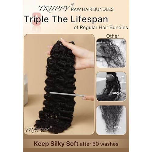 TRIIPPY Real Raw Burmese Curly Bundles Human Hair,100% Burmese Raw Hair Sew in Weave Single Bundle,Triple The Lifespan Over Regular Virgin Hair Bundle,No.1 Raw Hair Brand On Amazon(14 Inch)