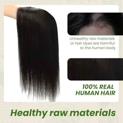 HAIR 14 Inch Hair Toppers for Women Real Human Hair Natural Black color 150 Density 6x7inch Silk Base 65 grams All Remy Human Hair Wiglets Hairpieces for Thinning Hair (#1B 14inch)