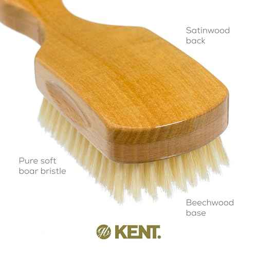 Kent OS11 Satinwood Military Club Hair Brush & Beard Brush ? Soft White Boar Bristles for Fine or Thinning Hair, Recommended for Sensitive Scalp and Hair Loss, Men's Grooming, and Beard Care