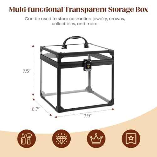 Crown Box 7.9 x 6.7 x 7.5inch, Clear Makeup Case,Cosmetic Organizer, Large Capacity Transparent Acrylic Artists Display Case for Vanity,Bathroom Counter or Dresser