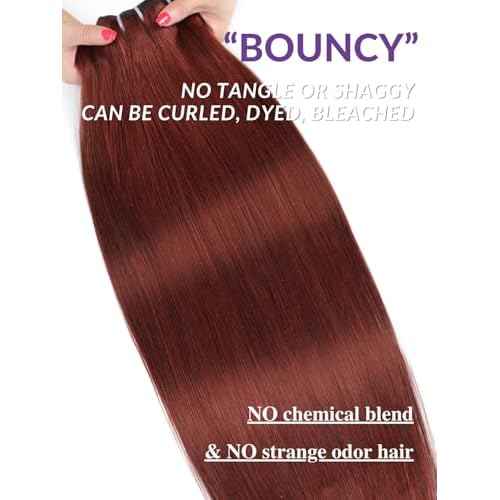 13A Double Drawn Reddish Brown Straight Human Hair Bundles, Full and Thick Copper Red 100% Brazilian Raw Hair 3 Weave Auburn Colored 33B Brownish Straight Bundles 12 14 16 Inch Sew In
