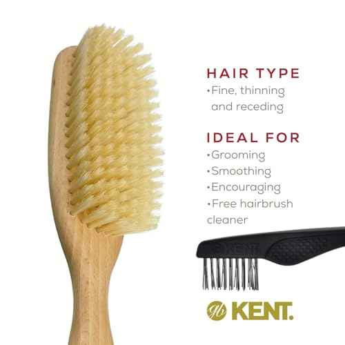 Kent LS9D Satinwood Pure Soft White Bristle Narrow Hair Brush ? Boar Bristle Brush for Thin Hair. Luxury Styling, Straightening, and Smoothing. Ideal for Women. Made in England