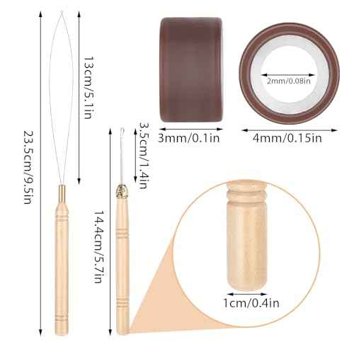 200Pcs Hair Extentions Beads 4mm Silicone Lined Micro Beads with Pulling Hook Needle, Bead Device Tool Kits for Hair Extensions(Dark Brown)