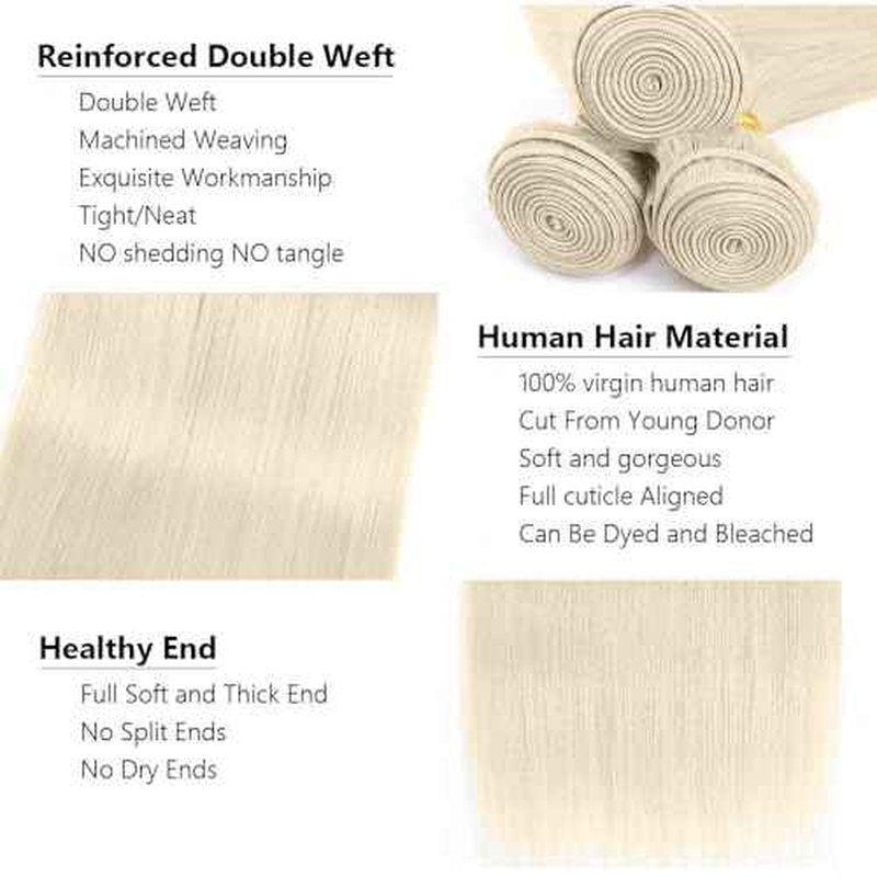 #88 Platinum Blonde Bundles Human Hair Straight Bundles 14 14 14 Inch Platinum Blonde Straight Bundle Unprocessed Brazilian Virgin Weave Hair 3 Bundle 50 Gram Per Bundle