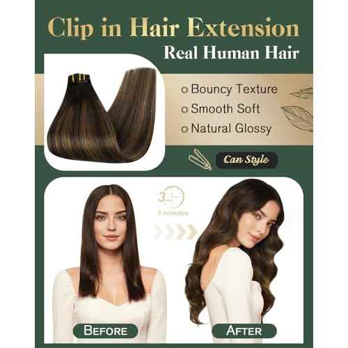 Ugeat Dark Brown Clip in Hair Extensions Real Human Hair Balayage Hair Extensions Clip in Human Hair Ombre Medium Brown Thick Remy Straight Texture Daily Styling 16 Inch 7pcs 120g