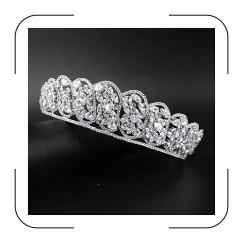 QXMYOO Princess Pearl Crowns Cubic Zirconia Queen Tiaras for Bride Headdress Vintage Birthday Prom Pageant Wedding Tiaras and Crowns Silver Crystal Bridal Hair Accessories