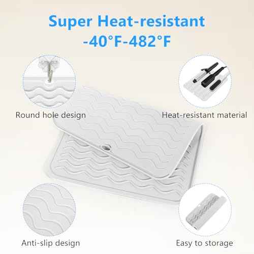 Quccefods Heat Resistant Mat Oversize Curling Iron Mat Silicone Hot Hair Tools Mat for Hair Straightener,Flat Irons,Hair Styling Tools Countertop protection Portable Travel Mat 14.2" x 11"