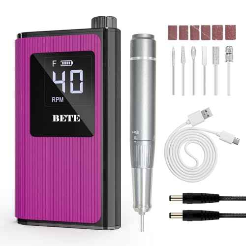 BETE Professional Nail Drill, 40000 RPM Cordless Electric Nail File Kit with 6 Bits, Rechargeable Efile for Acrylic Gel Nails Polishing, Manicure Tools for Salon Home Use, Rose Red