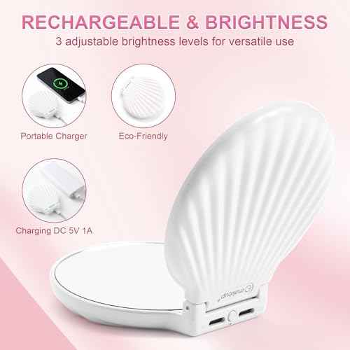 Compact Makeup Mirror with Lights Travel Vanity Mirror with Lights Small Compact Mirror 2x/10x Magnification & LED Lighted, Magnifying Mirror Portable Adjustable Rechargeable, White
