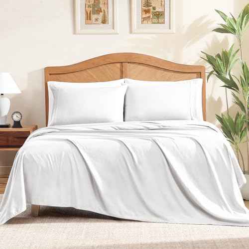 ClevaHome Sheet Set Full Size, 4-Piece Bedding, Lightweight & Super Soft Easy Care Microfiber? Shrinkage & Fade Resistant Bedding Set with 14'' Deep Pockets (Pearl White)