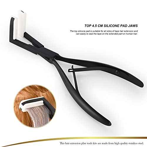 EHDIS Hair Extensions Tools Kit Tape in Hair Extensions Pliers Flat Surface Hair Sealing Pliers with Double-Sided Hair Extension Replacement Tape Lace Front Wig Adhesive Tape Roll Tape Scraper Tool