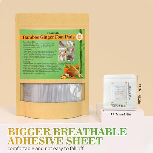 122 Pads Foot Pads Natural Turmeric & Ginger, Wormwood, Bamboo Vinegar, Included 62Pads Goodnight Patches and 62 Adhesive Sheets