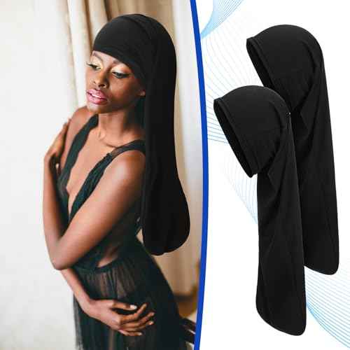 2 Pcs Jumbo Dreadlock Cap Hair Dreads Head Wrap Loc Wraps for Dreads Hair Accessories for Men Women Sleeping(Black,Black,25 Inches)
