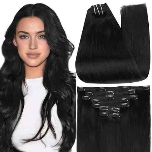 Full Shine Clip in Hair Extensions Black 24 Inch Hair Extensions Clip ins Jet Black Human Hair Clip in Extensions for Long Hair for Women 7 Pcs 120 G