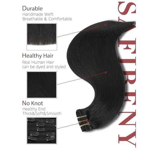 Clip in Hair Extensions Real Human Hair, 20 Inch 120g, #1B Natural Black,Remy Human 6Pcs With 18 Clips Hair Extensions Clip ins for Women, Natural Human Hair(#1B,20'')
