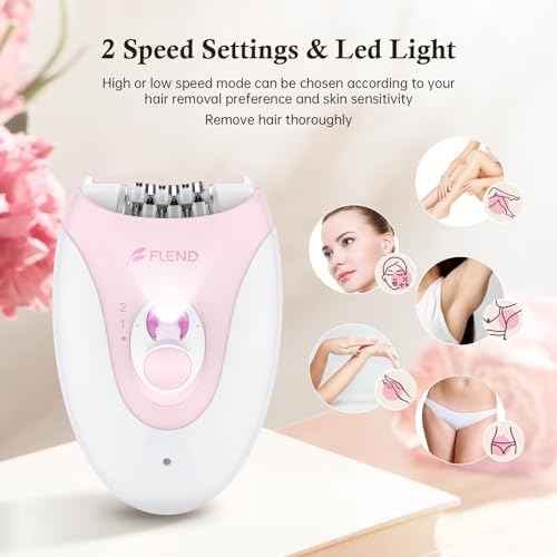 Epilator, Epilators Hair Removal for Women - 2-Speed Epilator with Massage Pad, Rechargeable LED Hair Removal Device for Face/Bikini/Arms/Legs/