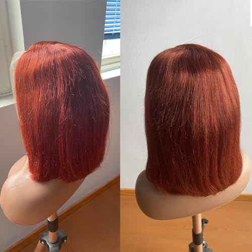 Reddish Brown Bob Wig Human Hair 13x4 Color Straight Lace Front Wigs Human Hair Bob 180% Density Short Brown Lace Front Wigs Human Hair Per Plucked with Baby Hair£¨33# Brown Bob Wig 14inch£©