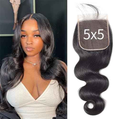 5x5 Real HD Lace Closure Human Hair Pre Plucked Unprocessed Human Hair Closure Invisible Film Lace Closure Natural Hairline(22 Inch, Body Wave)