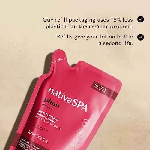 Nativa SPA by O Botic?rio, Plum Moisturizing Body Lotion Refill Pack, Fragranced Moisturizer Enriched with Purified Quinoa Drops to Boost Hydration, 13.5 Ounce