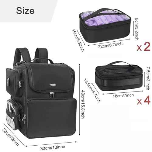 Relavel Hair Tools Travel Bag with 6 Pcs Clear Bags, Hair Stylist Backpack Hairdresser Cosmetology Bag, Heat Insulation Full Layer for Curling Iron, Hair Straightener, Travel Accessories Train Case