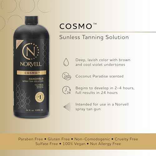 Norvell Spray Tan Solution, Cosmo, Blend of Warm Brown & Cool Violet-Brown Undertones, 34 fl. oz. - Long-Lasting, Handheld Self-Tanning Spray with Tomato Seed Extract, Aloe Leaf