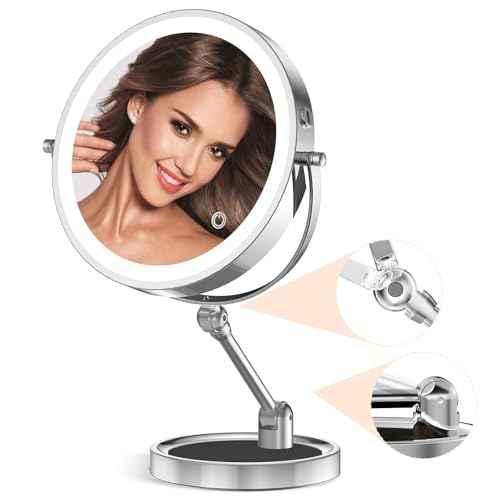 9" Large Lighted Makeup Mirror with 1X/10X Magnification, 4000mAh Rechargeable Vanity Mirror with Height Adjustable & 3 Color Dimmable Lights, 360¡ÆSwivel Double Sided Tabletop Cosmetic Mirror
