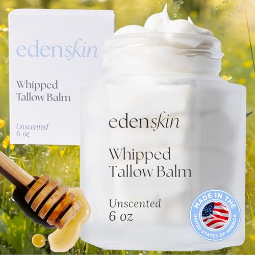 Grass Fed Beef Tallow for Skin, 6oz - Unscented Tallow and Honey Balm for Face & Body w/Jojoba Oil, Vitamins A, D, E, K & Antioxidants - Whipped Tallow for Moisturizer
