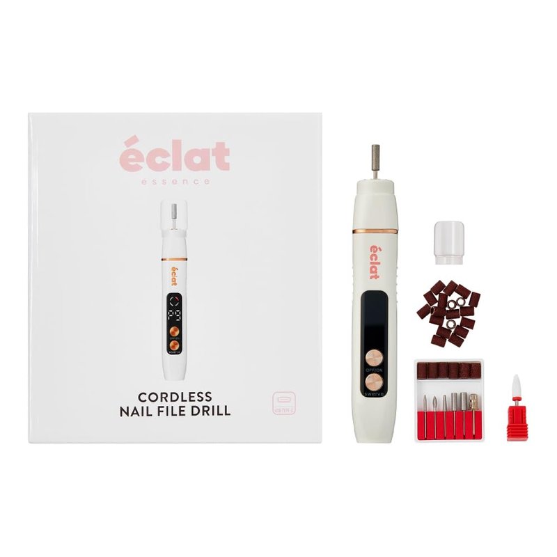 ÉCLAT Cordless Nail Drill, Professional Portable E-File for Gel & Acrylic Removal, Rechargeable Manicure Set with Charging Stand & LED Light, Quiet 13,000 RPM Electric File for Home, Travel, White