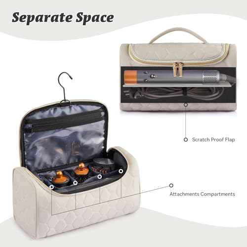 Travel Case for Dyson Airwrap Complete Styler, Portable Padded Storage Bag with Hanging Hook, Fits All Dyson Airwrap Models & Attachments, Beige