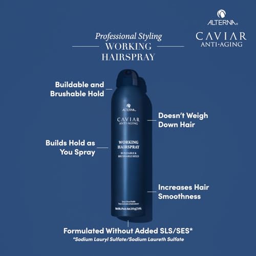 Alterna CAVIAR Anti-Aging Working Hairspray | Buildable, Brushable Hold | Helps Control Frizz & Adds Shine | Sulfate Free