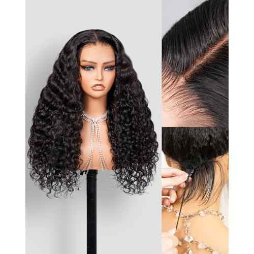 3D Water Wave Half Wig Human Hair 200% Density 3 In 1 Glueless Wigs Human Hair for Women Drawstring Wig Human Hair 100% Real Human Hair 18 Inches