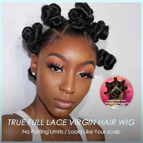 Stragiht Full Lace Wigs Human Hair Pre Plucked Natural Hairline, 12A 180% Destiny Free Part HD Transparent Whole Lace Wig, 100% Human Hair Full Scalp Wigs 8 Inches Natural Black