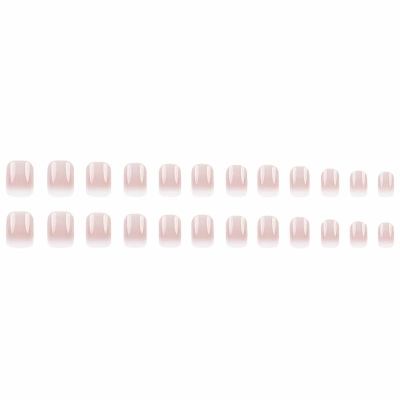 Short Square Press on Nails French Fake Nails Ombre Acrylic Nails Press on Full Cover Glossy False Nails Artificial Stick on Nail for Women Manicure Decoration 24PCS