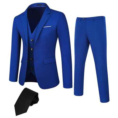 DEETRUST Men's 3 Piece Slim Fit Suit Set, 2 Button Blazer Jacket Vest Pants with Tie, Mens Suit for Party, Wedding & Business