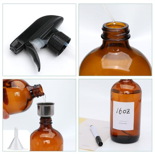 16oz Amber Glass Spray Bottles,Glass Spray Bottles for Cleaning,spray Bottle for Hair,Amber glass Spray Bottle for Window cleaner, plants, aromatherapy, facial hydration, hair care, flowers 12pcs