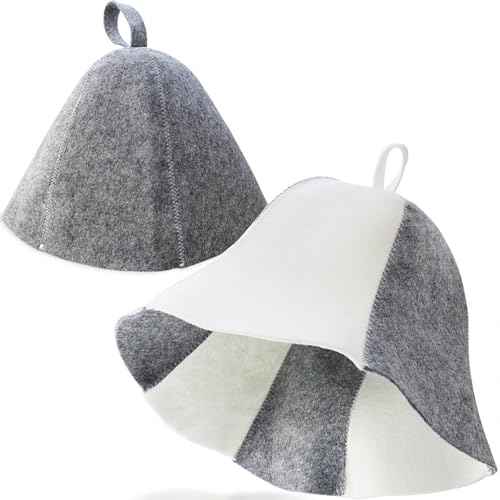 2 Pack Sauna Hat Polished Wool Hat for Sauna Wool Cap for Sauna Banya Bath House Head Protection Ukraine Sauna Hat for Men Russian Banya Hat Unisex Bathroom Accessories for Women White