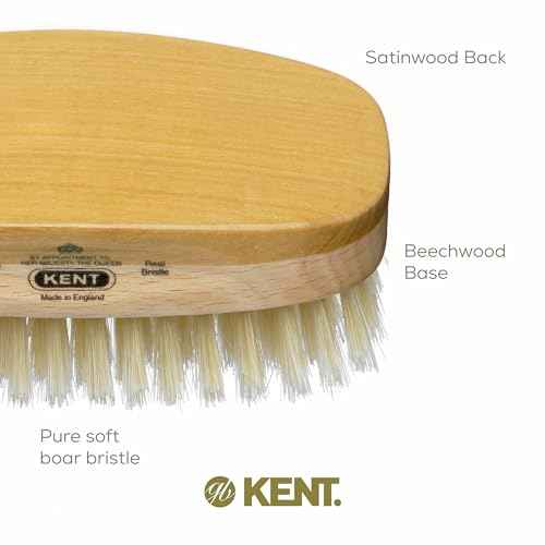 Kent MS23D Finest Men's Military Style Hair Brush - Satin and Beechwood Travel Size Base, Soft Pure White Natural Boar Bristle Ideal for Fine or Thinning Hair and Sensitive Scalps. Beard brush