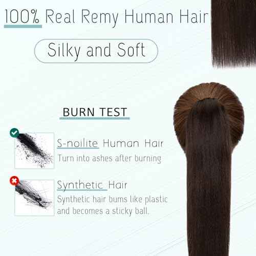 S-noilite Claw Clip Ponytail Extension Human Hair #2 Dark Brown Real Remy Human Hair Ponytail Extension 14inch Long Straight Hair Pony Tails Hair Extensions For Women 105Grams