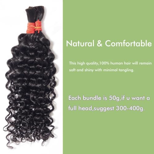 YOMIO Human Braiding Hair 20 Inch 100g (1Pack-2Bundles) Water Wave Human Hair Bulk for Braiding No Weft Bundle Virgin Curly Human Hair Bulk for Boho Braids Wet and Wavy Natural Black Color