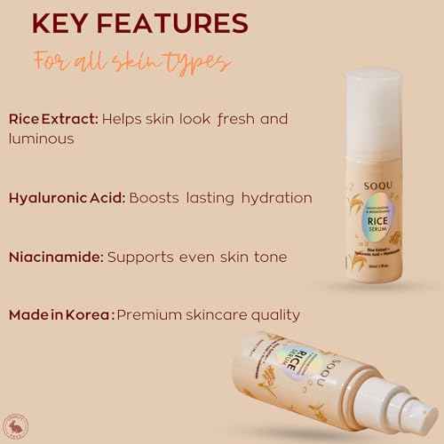 Moisturizing Facial Rice Serum - Hydrating and Brightening Formula with Niacinamide and Hyaluronic Acid for Radiant Skin - 50ml 1.69oz - Made in Korea (50ml / 1.69fl oz, Rice Serum)