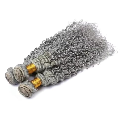 Grey Bundles Deep Wave Bundles Human Hair 24 26 28 Inch Unprocessed Brazilian Virgin Weave Hairs Gray 3 Bundle 50 Gram Per Bundle Human Hair Extensions